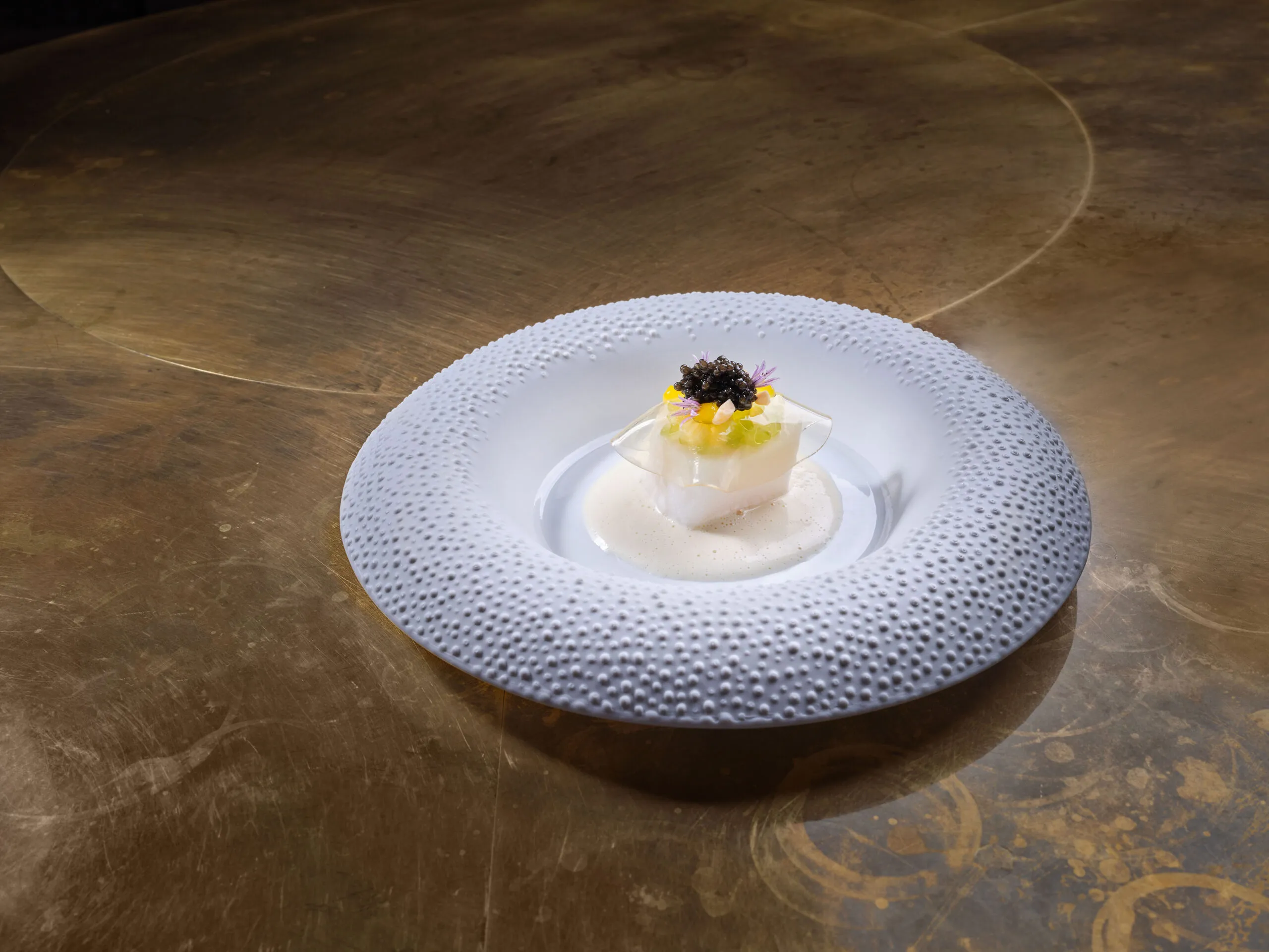 Schwarzer Seehecht, Ajo Blanco, Kaviar, Tomate
